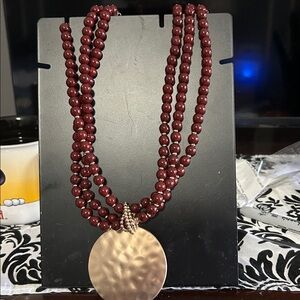 Cato Gold and Deep Red Beaded Necklace new